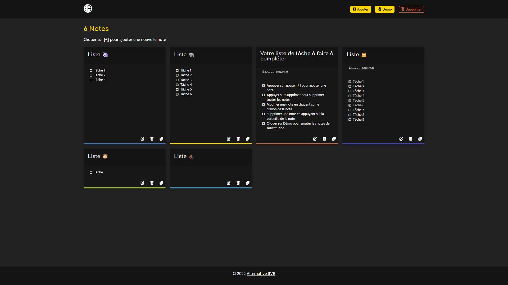 Exemple d'une petite application JavaScript de gestionnaire de tâches